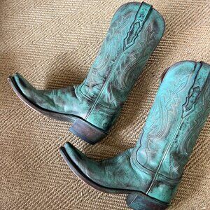 Lucchese Vintage Distressed Style Teal / Turquoise Cowboy Boots - Sz 7